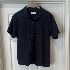 Buck Mason Breeze Cotton/Linen Camp Shirt, Navy/Faded Black, Medium